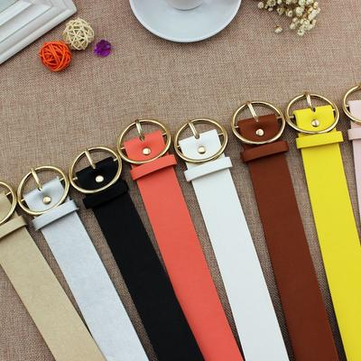 Gold Round Buckle Women'S Pu Belt Skirt Decorative Jeans Belt Women