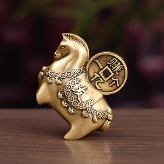 Kleine Messing-Pferdestatue Chinesisches Tierkreiszeichen Pferd Figur 2026 Jahr des Pferdes Tischmaskottchen Ornament Feng Shui Glückstier Handwerk für Heim- Bürodekoration
