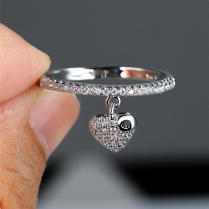 Luxury Female Crystal Heart Pendant Rings Trendy Gold  Color Engagement Ring Charm White Zircon Wedding Jewelry For Women
