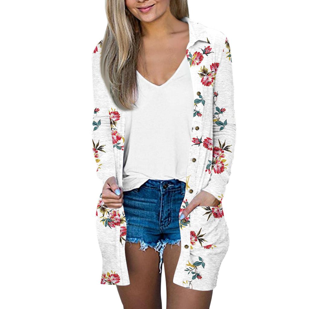 Women's Casual Fashion Printed Long-sleeved Mid-length Cardigan Jacket