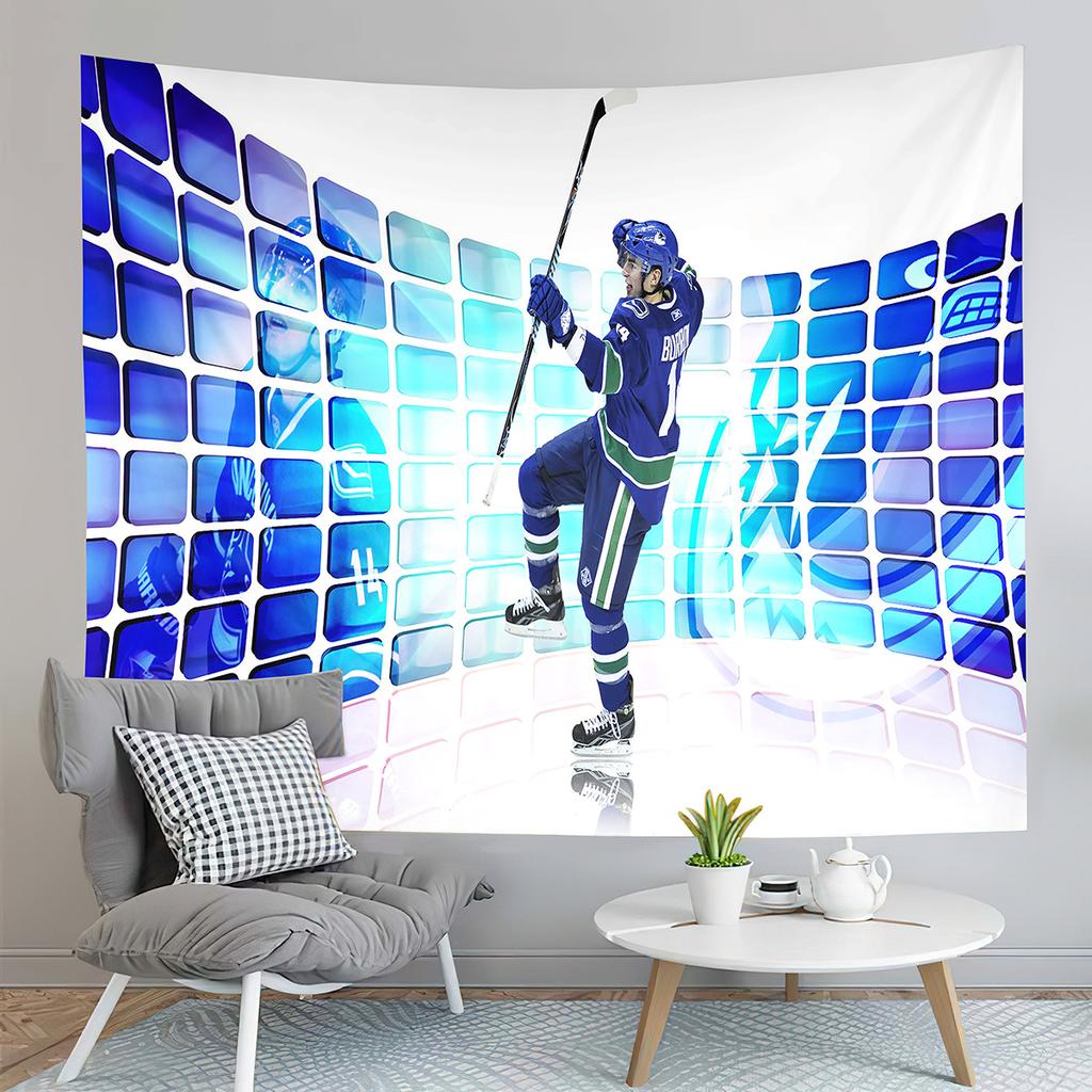 Ice Hockey Player and Puck Tapestry Modern Sport Illustration Tapestry Aesthetic Home Decor Tapestry for Living Room Bedroom