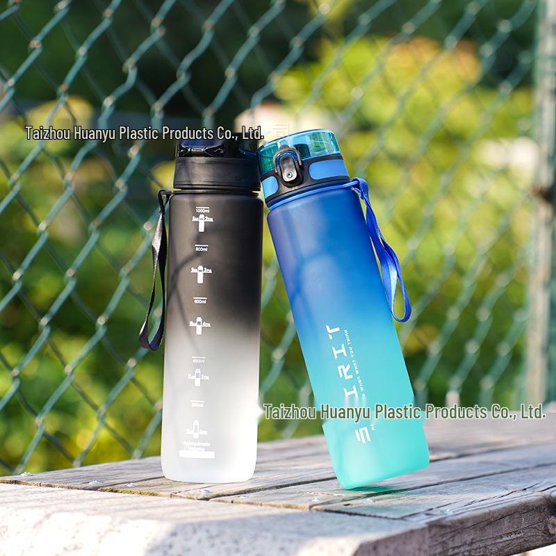 1L Farbverlauf Wasserflasche - Großes Fassungsvermögen, Auslaufsicher, Tragbar, Direktes Trinken, mit Skala für Fitness und Sport