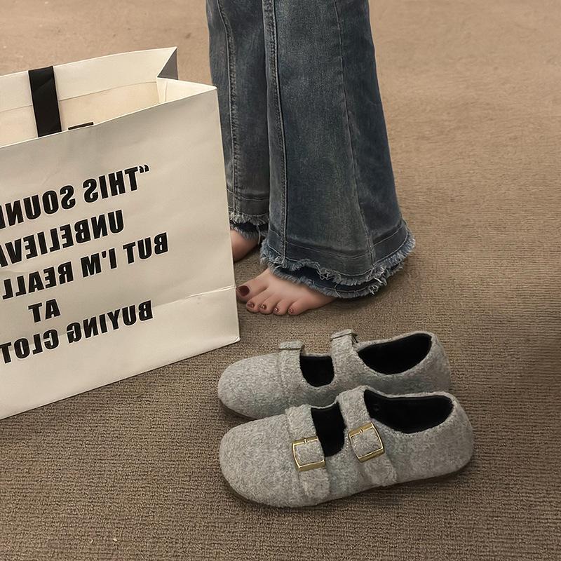 Fashion Mary Jane shoes women's shoes large size 2025 new belt buckle ugly cute shoes one word with shallow cotton shoes women