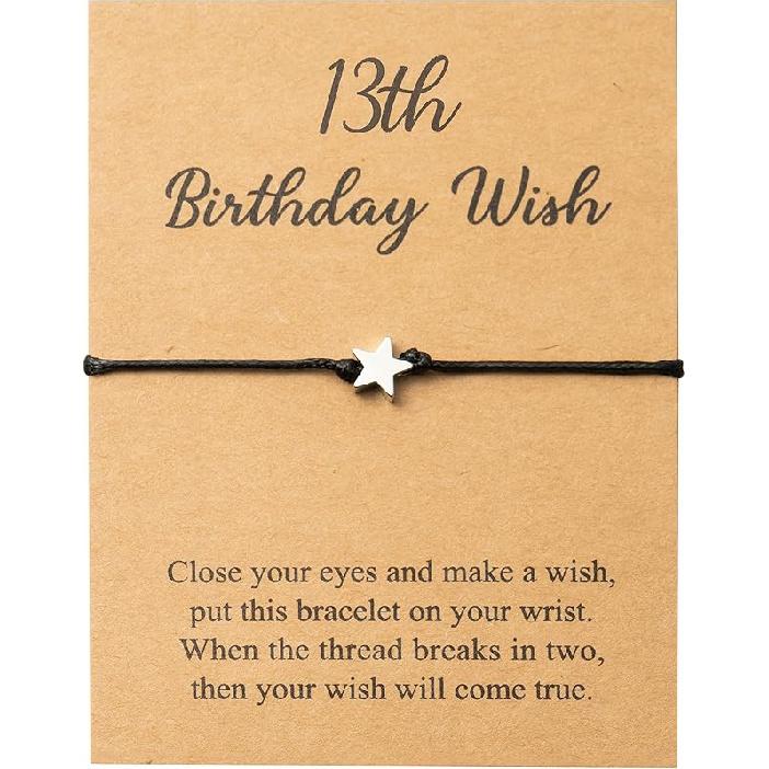 WATINC 13th Birthday Wish Bracelet, Adjustable Star Cord Bracelets with Make A Wish Cards, Friendship Simple Handmade Jewelry Birthday Gift for