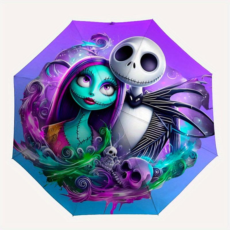 1pc Sally and Jack Skellington Automatic Opening/closing Umbrella , Foldable Sunshade, Perfect Gift for Friends, Durable Plastic Handle yy250804040