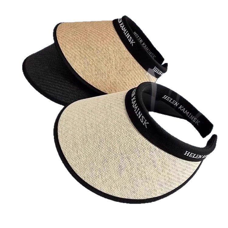 

Соломенная шляпа от солнца с открытым верхом в стиле повязки на голову из черного винила - Защита от УФ-лучей для велоспорта и пляжа