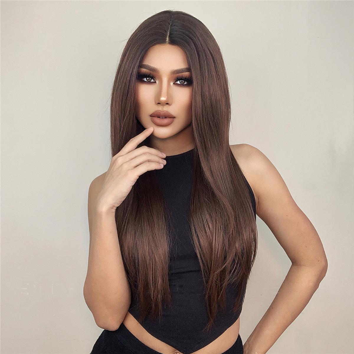 

Женский искусственный парик, 66 см, волосы, красновато-коричневый парик, длинный прямой парик, Т-образный передний кружевной парик, красивое украшение, парик канекалон 66cm