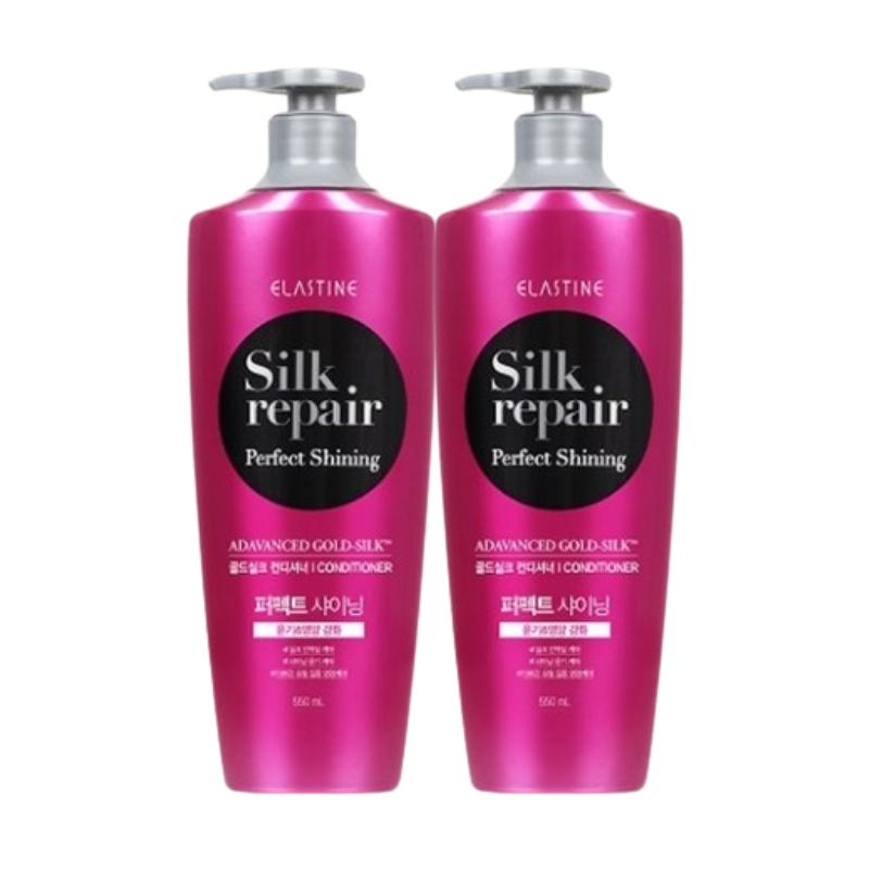 Elastine Silk Repair Perfect Shining Gold Silk Conditioner 550ml | Silk Protein & Triple Oil Nourishment | Smooth & Glossy Hair Care