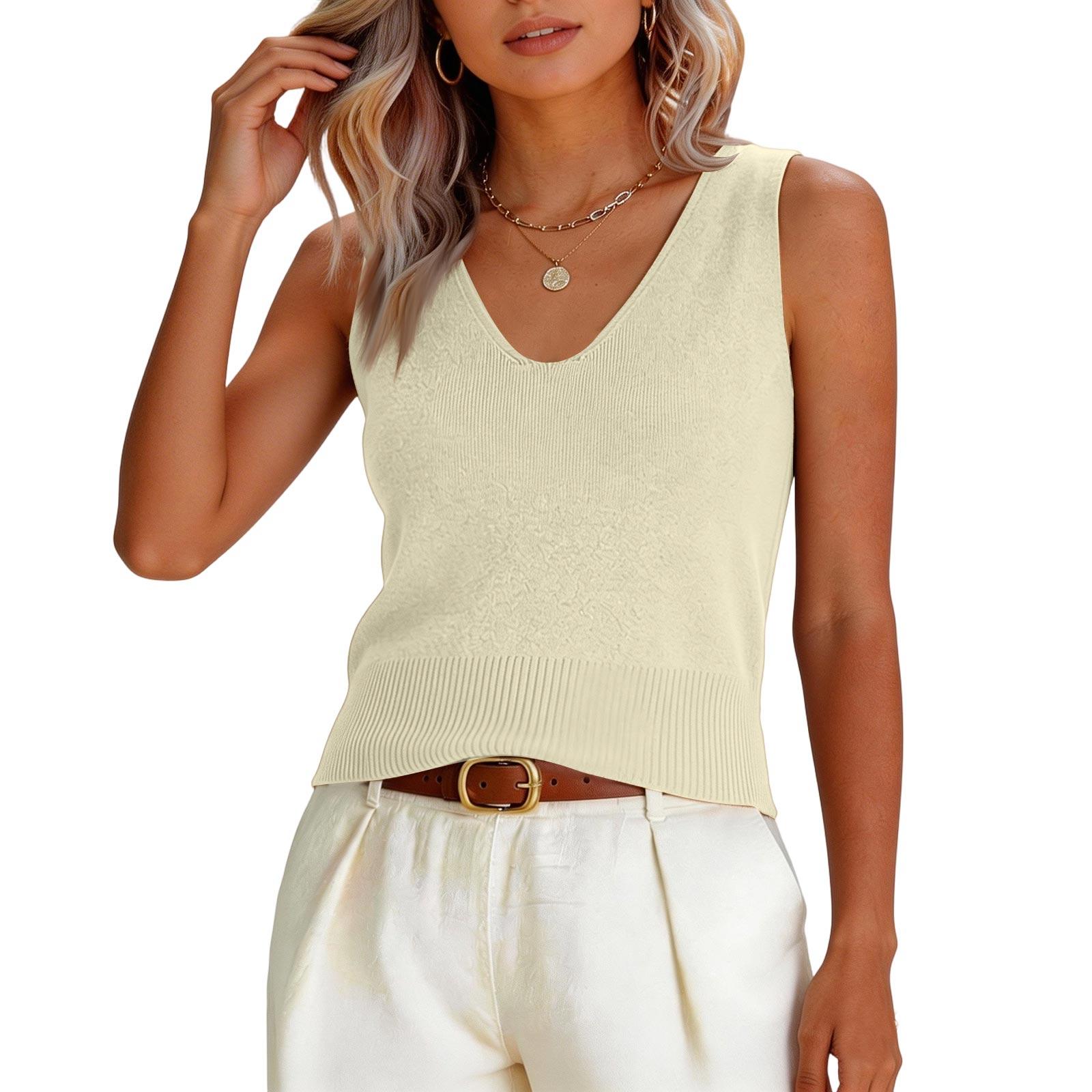 Women s V-Neck Fashion Cropped All- Knit Cami Top бежевый
