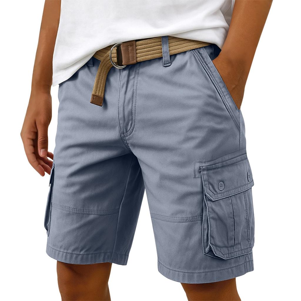 Men's Summer Multi-Pocket Cargo Shorts Men's Casual Fashion Solid Color Loose Cargo Shorts