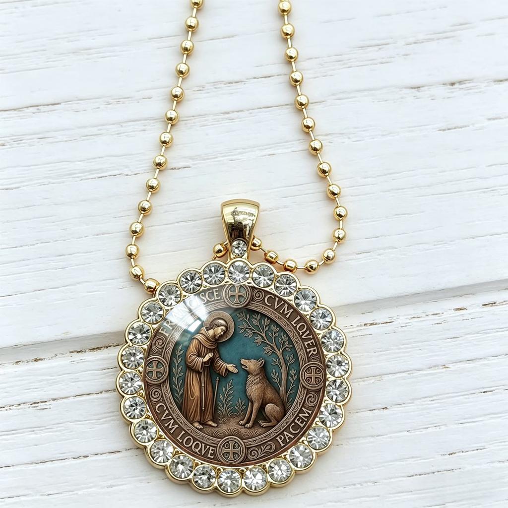 Collier Médaillon Estampé Saint François d'Assise,