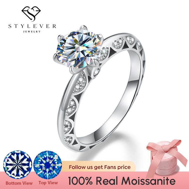 

Stylever сверкающие 1CT D цвет вееры с муассанитом полые кольца для женщин стерлингового серебра 925 пробы вечность помолвка свадебные изысканные украшения
