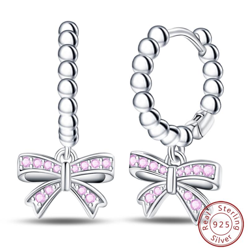 New Sweet 925 Silver Women's Princess Powder Gemstone Blue Kind Bow Design Earrings Fit Party Exquisite Jewelry Gifts