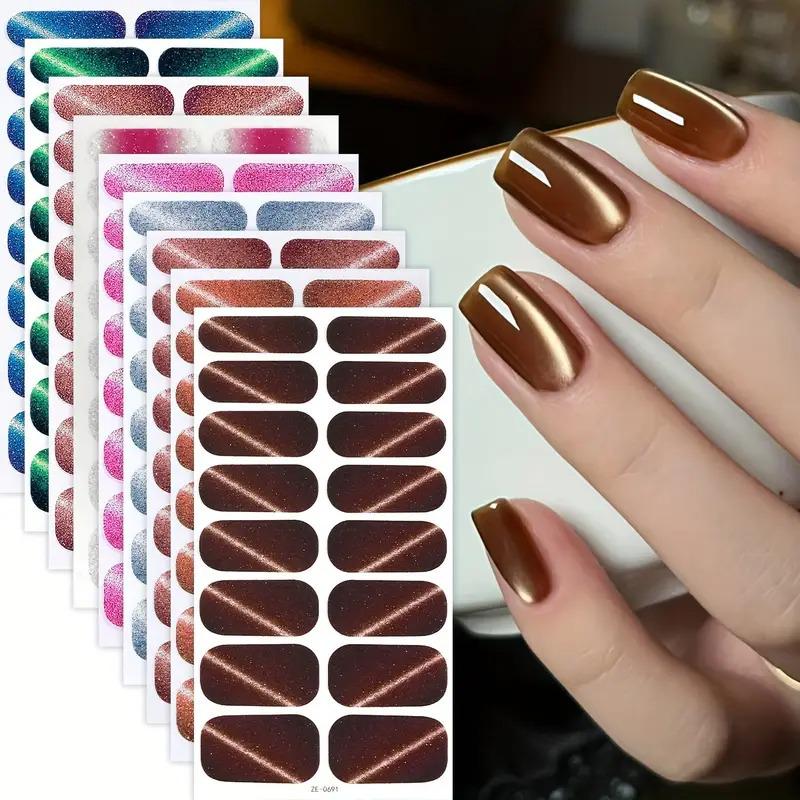 Cat Eye Gradient Glitter Waterproof Nail Stickers
