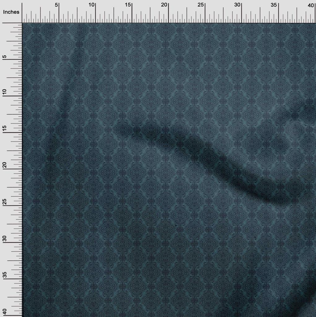 oneOone Cotton Cambric Dark Teal Blue Fabric Floral Sewing Craft Projects Fabric Prints By Yard 42 Inch