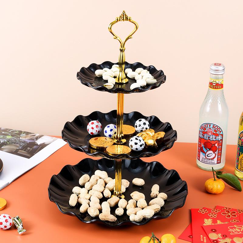 European Three-Tier Plastic Fruit & Cake Stand for Weddings & Holidays