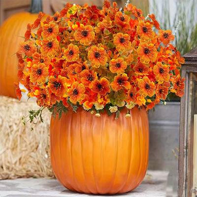 8 STK Kunstblumen - Orange, Gelb - Realistischer Kunststoff Herbstdeko für Thanksgiving, Halloween, Diwali & Feiern