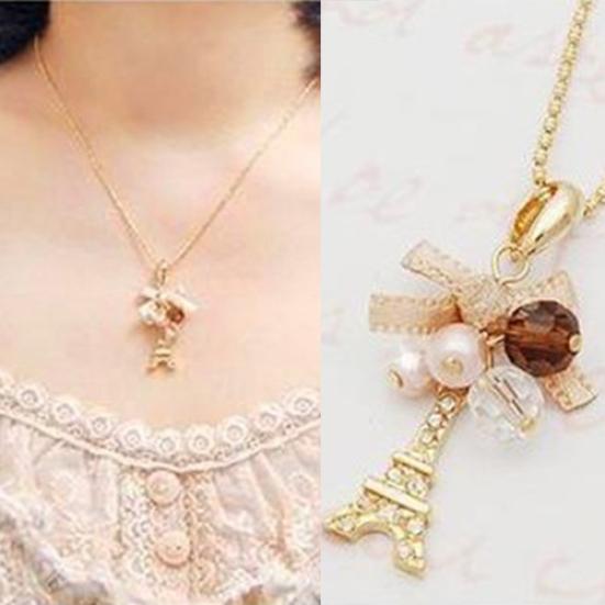 Women Golden Tone Fashion Jewelry Eiffel Tower Pendant Chain Choker Necklace