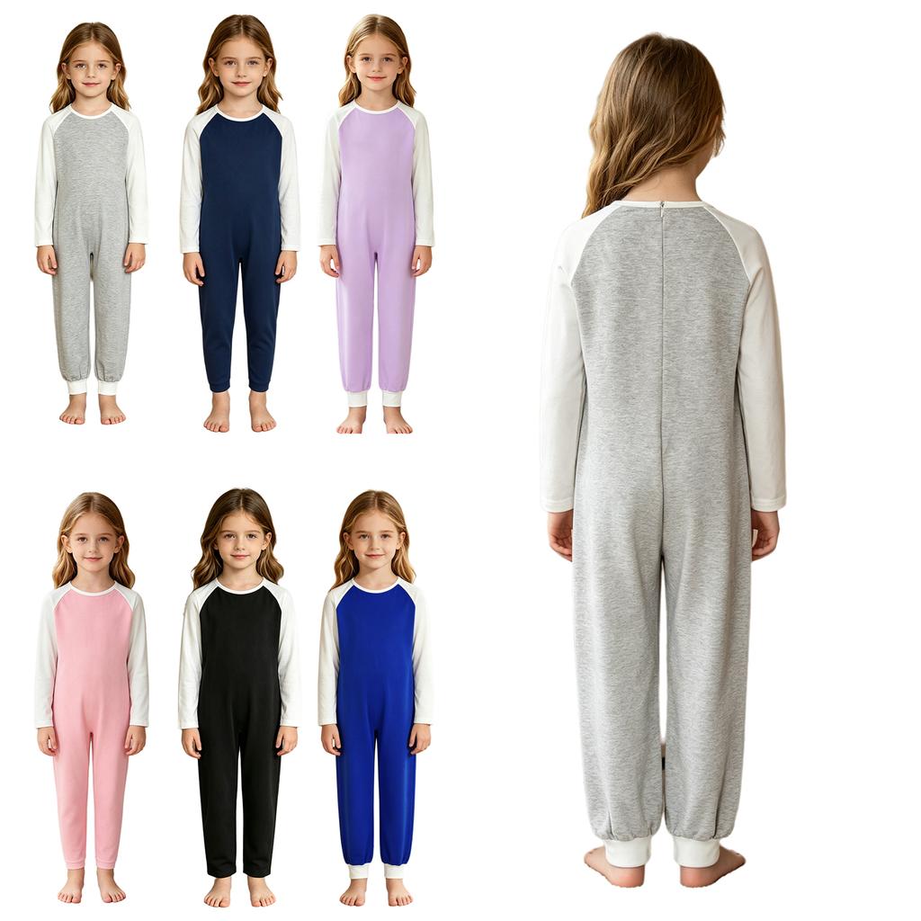 Mono Adaptativo Unisex para Niños con Necesidades Especiales, Bloque de Color, Cuello Redondo, Manga Larga, Espalda Anti-Tirones, Cremallera Trasera Invisible, Body para el Cuidado Diario