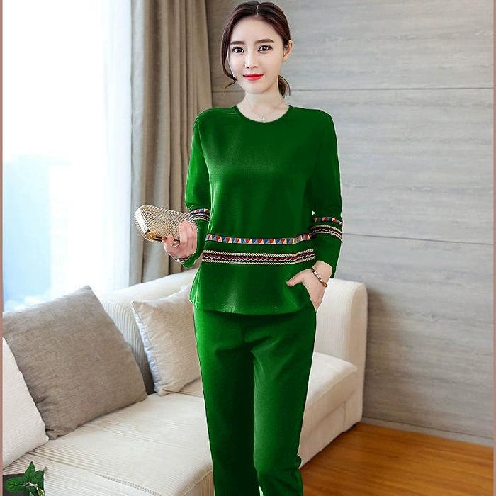 

Женский модный костюм весна-осень, рубашка с круглым воротом и длинными рукавами + облегающие брюки, повседневный комплект из двух предметов L