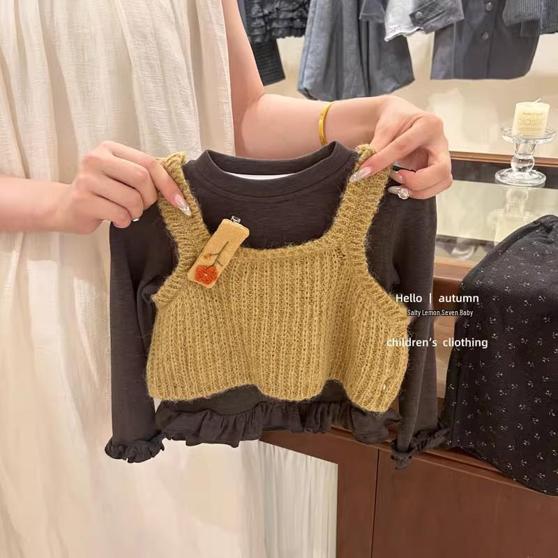 2025 Autumn Korean Girls' Fashion: Knitted Vest, Base Shirt & Pants Three-Piece Set