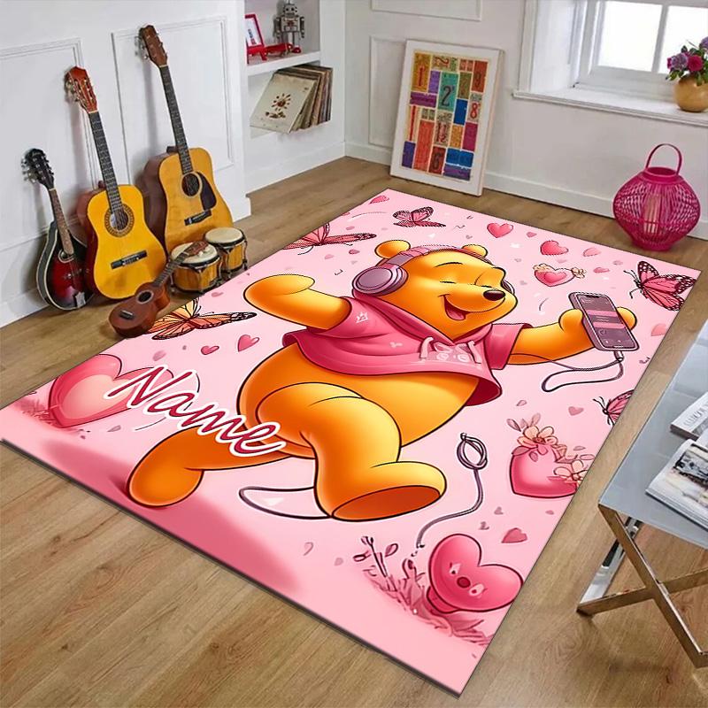 Custom Winnie Mat Personalized Name, Polyester Washable Indoor Entryway Rug, Gift for Christmas, Easter, Thanksgiving Day