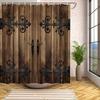 Wooden Door With Iron Hinges Shower Curtain Machine Washable All Season Waterproof Privacy Protection Rustic Design Vintage