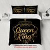 Queen And King Bedding Set Black Gold Crown Print Bedding With Duvet Cover & Pillowcases For Couples Bedroom