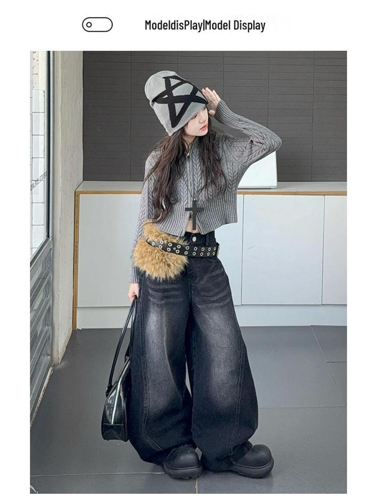 Girls' Autumn 2025 Korean Style Hooded Cardigan & Jeans Set