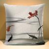 Chinese Ink Plant Pillow Case Flowers Xcm Square Decorative Cushion Cover for Sofa Home Printed Throw Polyester Pillowcase
