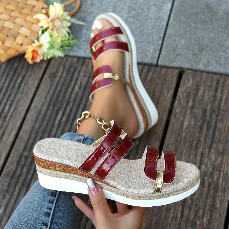 Fashion Ladies Shoes 2024 Hot Sale Peep Toe Women's Slippers Fashion Color Matching Casual Slippers Women New Plus Size Wedge Slippers