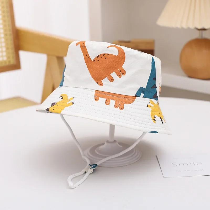 Baby Sun Hat Summer Kids Cartoon Dinosaur Print Soft Cotton Bucket Hat For Girls Boys Panama Beach UV Protection Cap Children