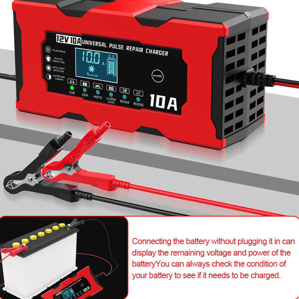 12V 10A 14.6V 10A Iron Lithium Charger Pulse Repair Car Battery Charger Digital LCD Display Smart Battery Charging EU/US Plug