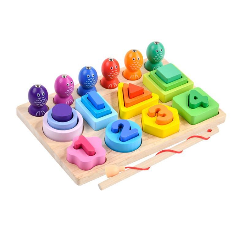 Dětská raná výchova multifunkční tvarové párování stavební blok sloupek magnetické rybaření tahání ředkvičky chytání hmyzu rodič-dítě dřevěná hračka