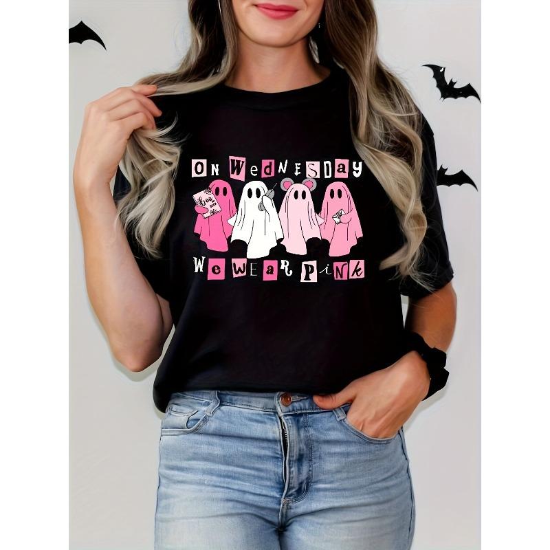 

Women s Halloween Ghost Graphic Print Short Sleeve Comfort Fit Tee - Casual Sporty Round Neck T-Shirt M чорний