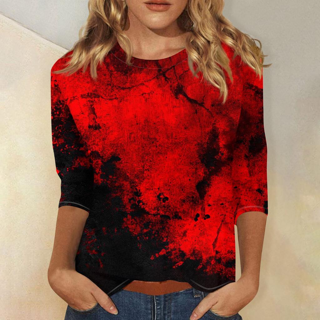 Women's Fashion Casual Three-quarter Sleeve Halloween Printed Round Neck Top