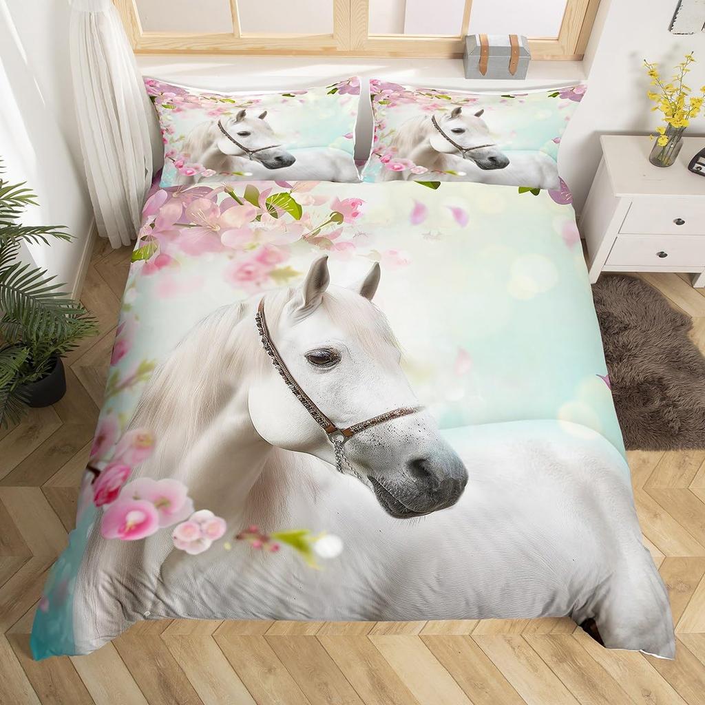 Horse Duvet Cover Sets For Kids Teens Comforter Covers Queen King Size Lightweight Down Room Decor 2 Pillowcases 1 Duvet Cover