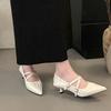 French Style Pointed Toe Mary Jane Shoes Women's Shallow Pleated Cross Strap Elegant Stiletto Leather Shoes