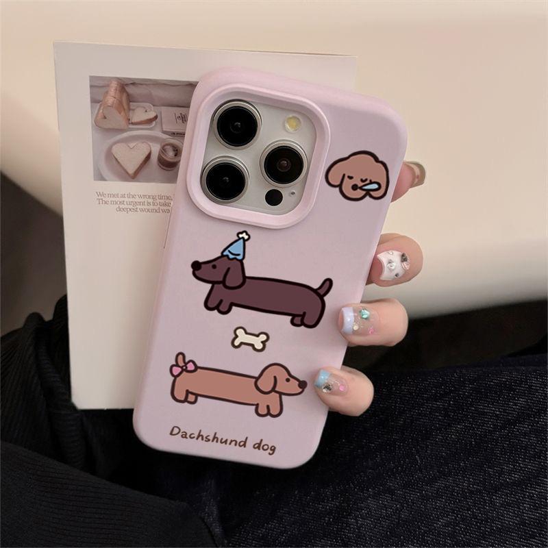 Korean Sausage Puppy Soft Silicone Phone Case For iPhone 16 Pro Max 15 14 13 12 11 Pro 15 16 Plus Shockproof Bumper Cover