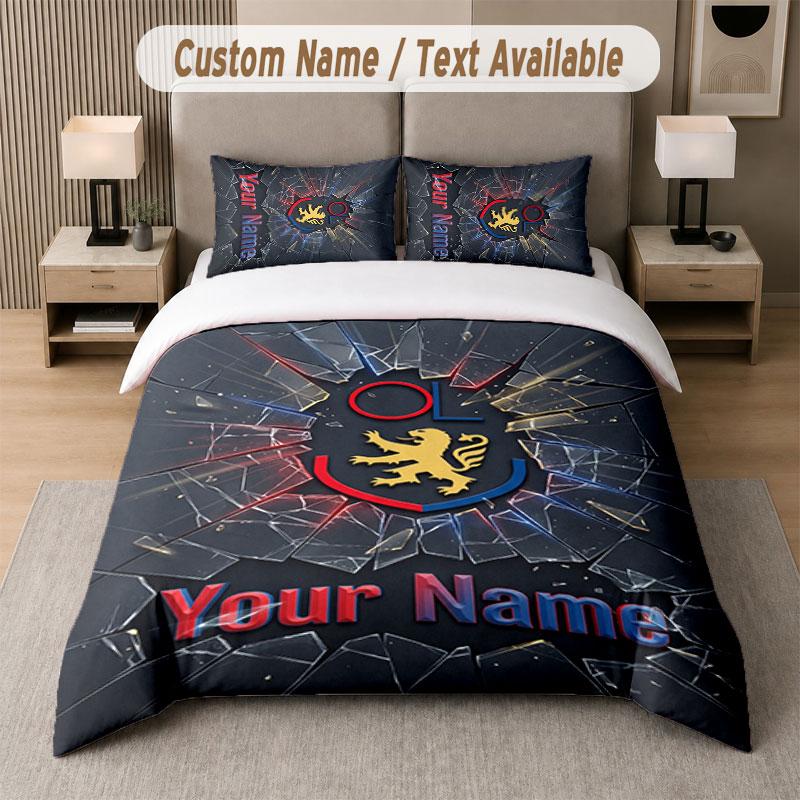 Custom Bedding Set Lyon FC Pattern, Print Name Text 1 Duvet Cover plus 2 Pillowcases Home Textile