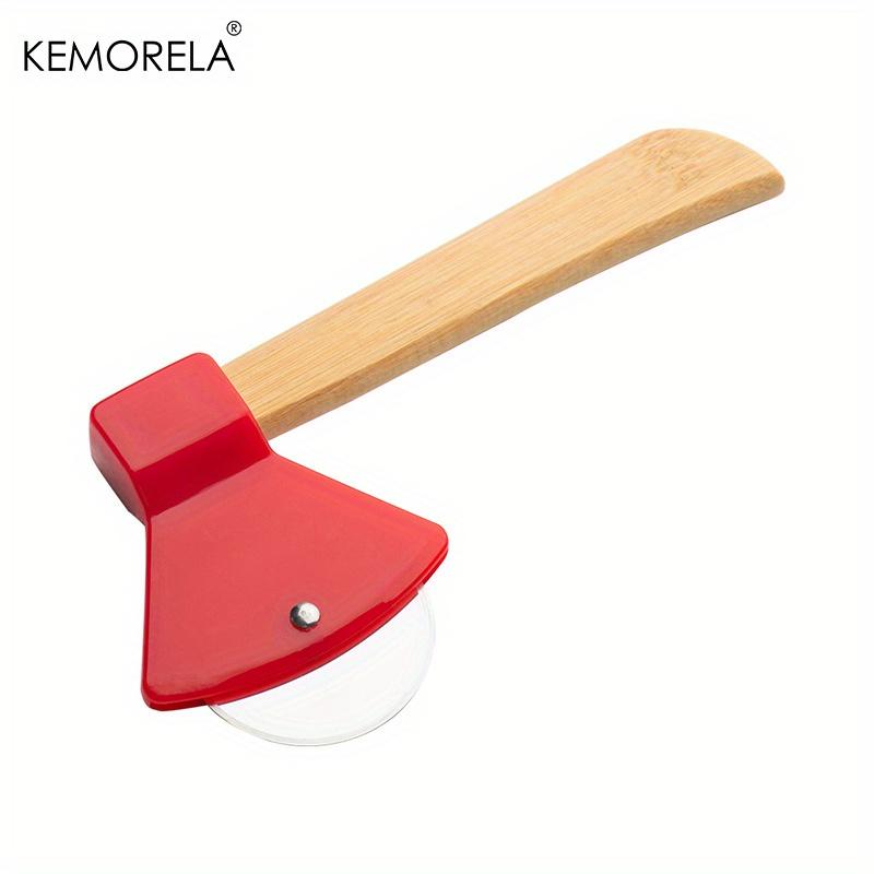 Stainless Steel Pizza Cutter with Wooden Handle Ax Knife Type Pastry Roller Single Wheel Scissor Design Kitchen Tool