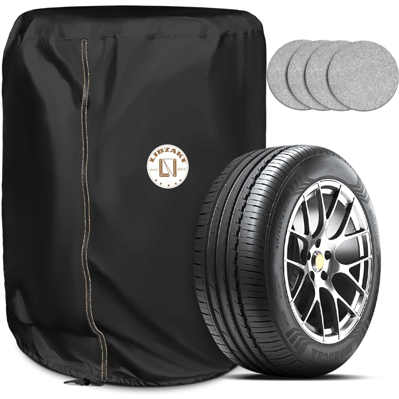 

LIBZAKI 420D Чехол для шин с 4 войлочными отделениями 4 73 см в ширину x 110 см для стандартных автомобилей Черный чехол, уличный, накладки, водонепроницаемый, шины, высокий, (15/16/17/18 дюймов),
