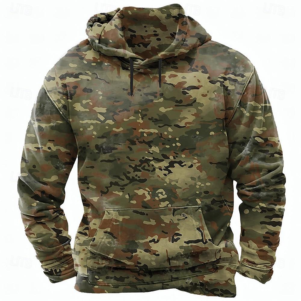 Fall Winter Men's Camo Camouflage 3D Print Hooded Hoodies Sweatshirt Long Sleeve Streetwear Camouflage Pullover Tops