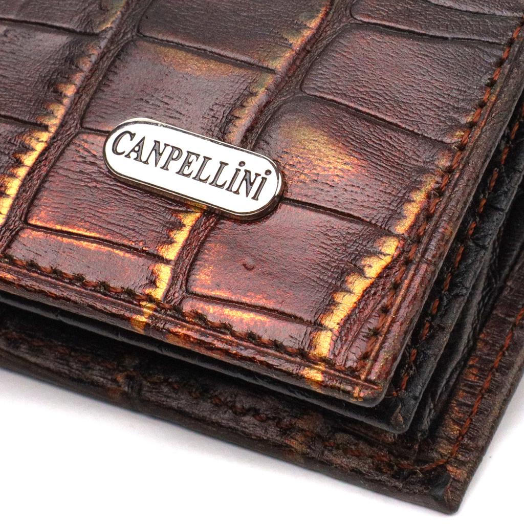 Original Men's Wallet Made of Genuine Textured Leather with Crocodile Embossing CANPELLINI 21784 Dark Brown