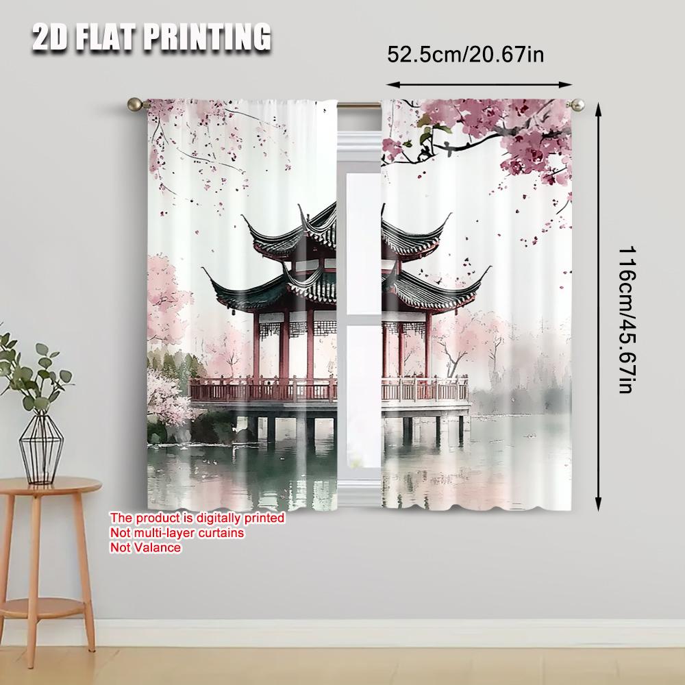 2pcs   Upscale Curtains 2D print Chinese Ink Painting Style Fabric (without rod) Decorations Inside Ldeal for Various Rooms