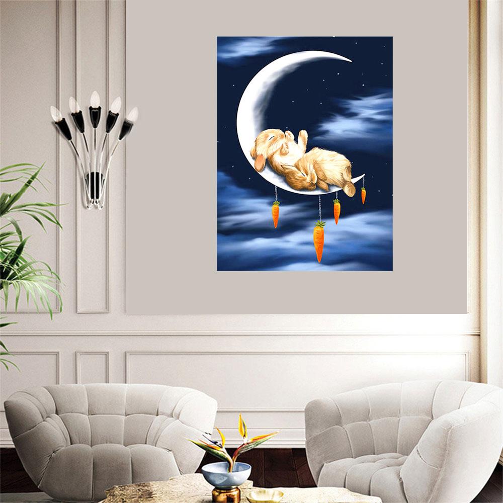 5D DIY Diamond Art Painting Sleeping Rabbit On The Moon Diamond Embroidery Cross Stitch Animal Rhinestone Mosaic Decoration Picture
