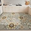 Large PVC Kitchen Floor Mat Waterproof Non-slip Green Rug Geometric Flower Design Home Decoration Rugs Durable Leather Carpet