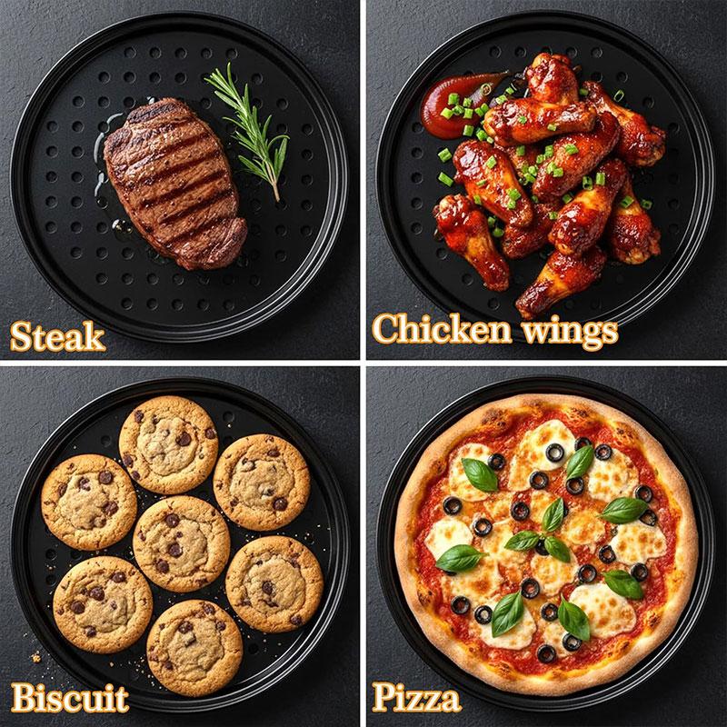 3/4 Pack Round Pizza Baking Pans Set Perforated Carbon Steel Nonstick Pizza Trays Kitchen Pizza Crisper Pan Oven Baking Supplies