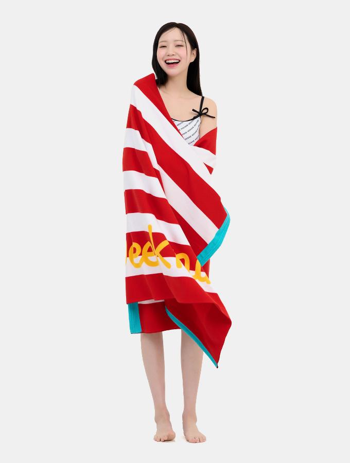 Wikeunain Quick-Absorbing Swim Play Line Beach Towel _ Red
