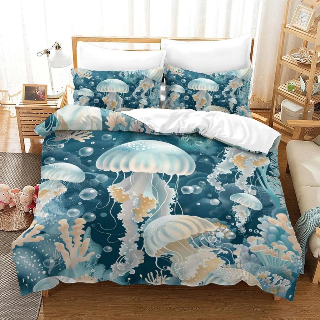 Duvet Cover Set Cartoon Jellyfish Printed Bedspreads Adult High Quality Bedding Set Bed GiftQueenWarm And ComfortableBoys